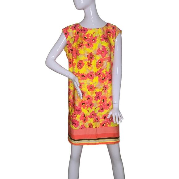 Loft Boxy Floral Dress Size 8 Yellow and Orange Slit Sleeves - Picture 1 of 16